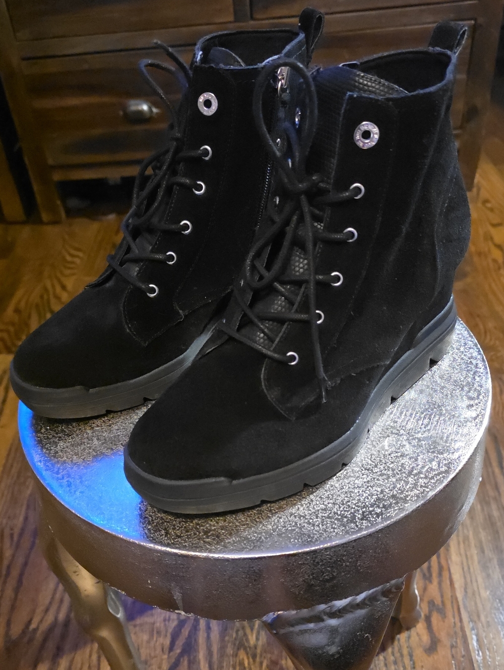 Dr.Scholl's Black Women's Lace-Up Ankle Boots - Suede Combat Style